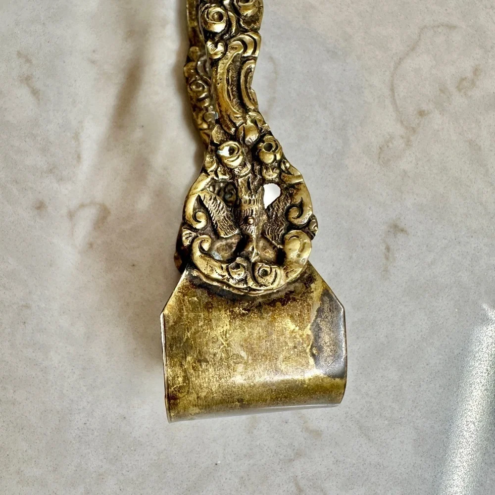 ELEGANT, BRASS SERVING TONGS, MARKED, BORDINI ITALY.